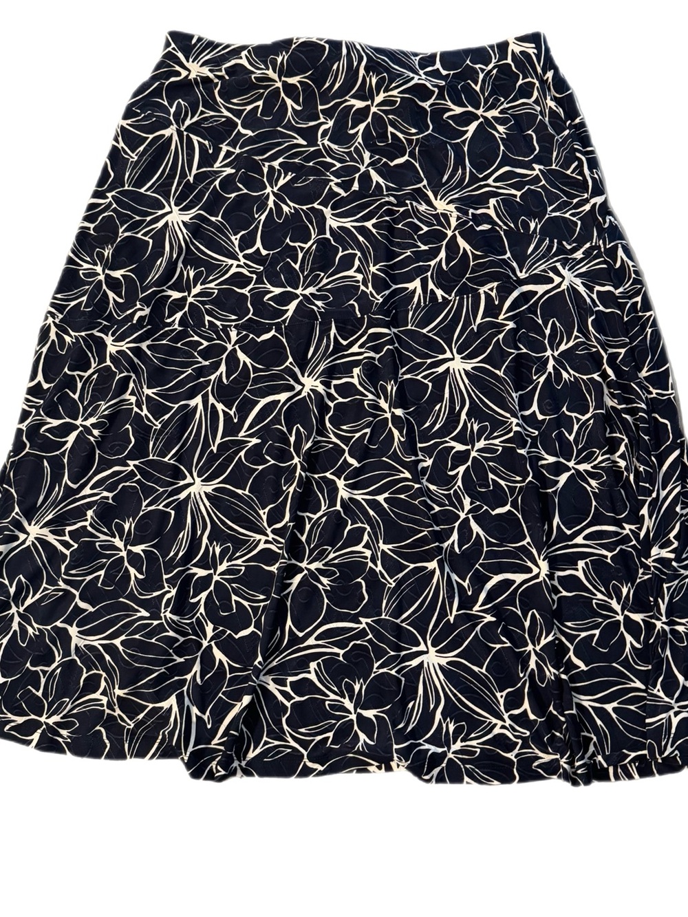 JM Collection Navy Blue A-Line Skirt with White Floral Print